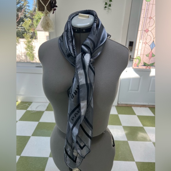 Silky scarf Grey wrap Mob Wives Paris France print 37”x37” - Picture 3 of 8